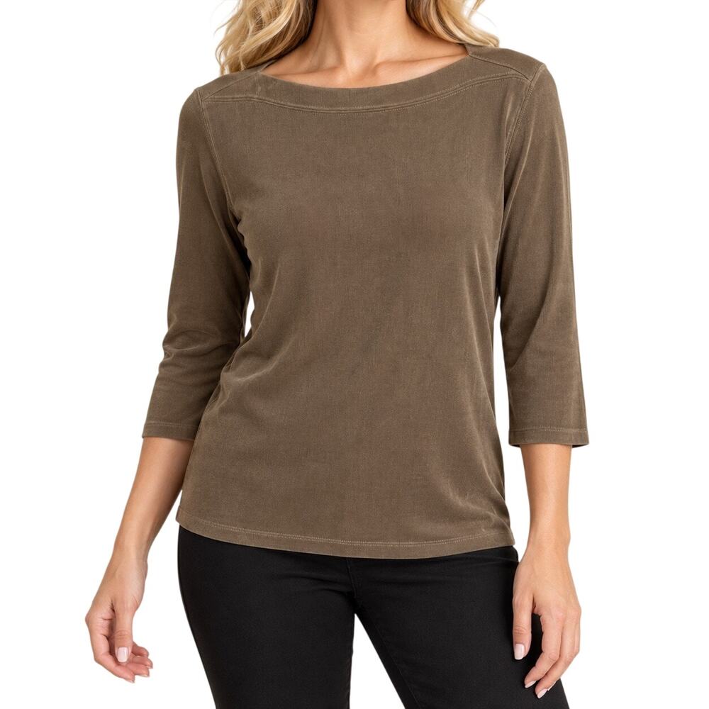 Coldwater Creed Sz Large Slinky Brown 3/4 Sleeve Harvest Fall Winter Shirt Top